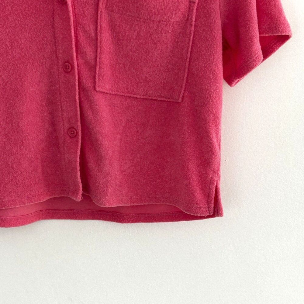Hollister Resort Terry Cropped Button Down Shirt Top Size Small Pink Pocket - Picture 5 of 9